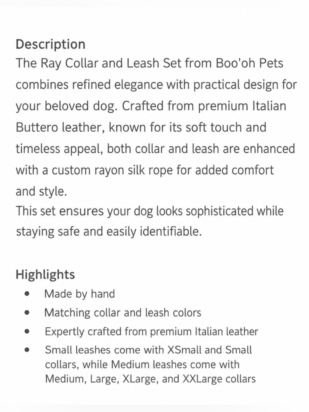 NWT Boo Oh Ray Italian Leather Collar & Silk Rayon Rope Leash Set for Dogs Sz M - Picture 12 of 12